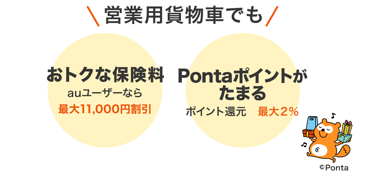 営業用貨物でもauユーザーなら最大11,000円割引。Pontaポイントがたまるポイント還元 最大2％