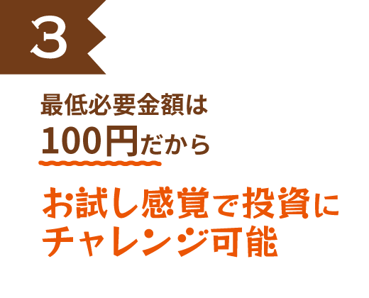 必要最低金額は100円だからお試し感覚で投資にチャレンジ可能