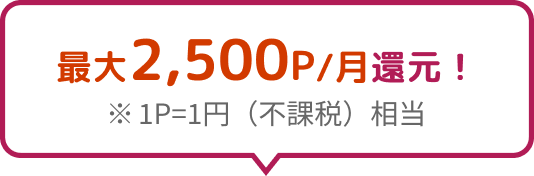 最大2,500P/月の還元！ ※1P=1円（不課税）相当