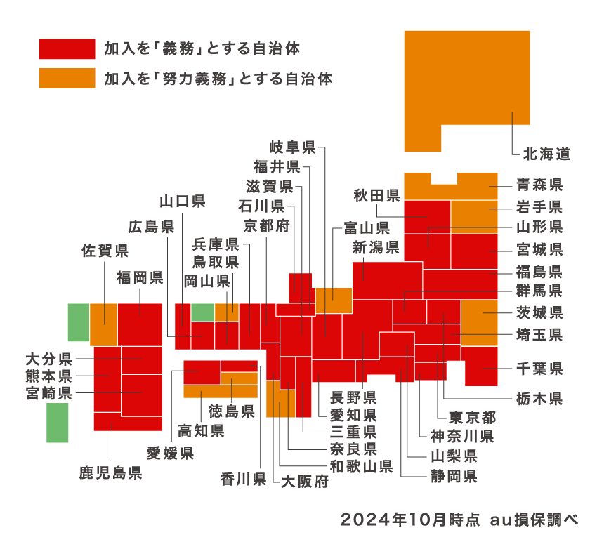 加入を「義務」とする自治体 / 加入を「努力義務」とする自治体